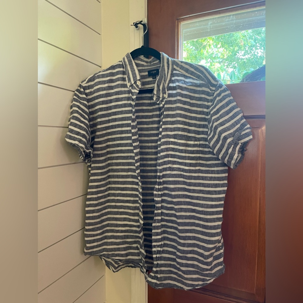 Men’s JCrew large blue and white striped short-sleeve button down